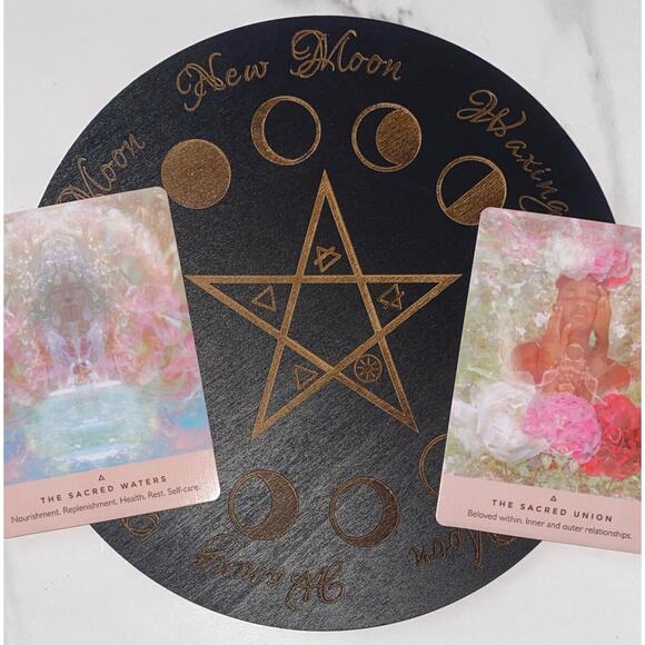 New Wood‎ Moon Phase Pendulum Board Engraved Burned Handmade Pentagram Lunar - Picture 1 of 2